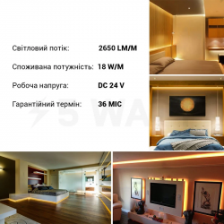 LED strip RISHANG 192-2835-24V-IP20 18W 2650Lm 3000K 3m (RD00K2TC-A-T-WW)