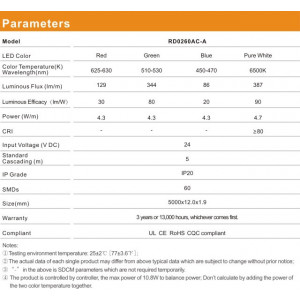 Taśma LED RISHANG 60-5050-24V-IP20 12,9/4,7W RGB+2700K 5m (RD0260AC-A)