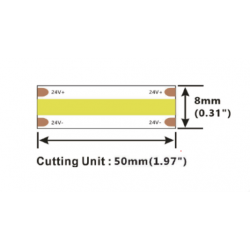 LED strip COLORS COB-24V-IP20 8W 605Lm 3000K 5m (DRF6-24V-8mm-WW)